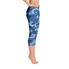 Load image into Gallery viewer, Blue Camouflage Capri Leggings