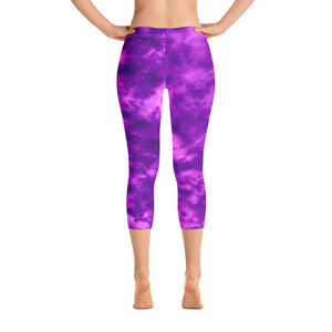 Purple Violet Tie Dye Capri Leggings