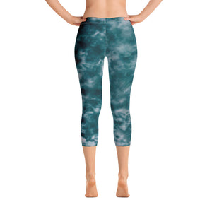 Deep Ocean  Tie Dye  Capri Leggings