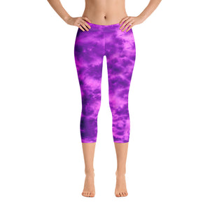 Purple Violet Tie Dye Capri Leggings