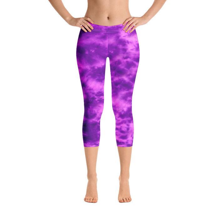 Purple Violet Tie Dye Capri Leggings
