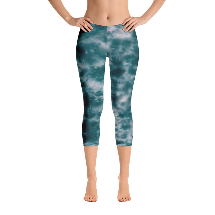 Deep Ocean  Tie Dye  Capri Leggings