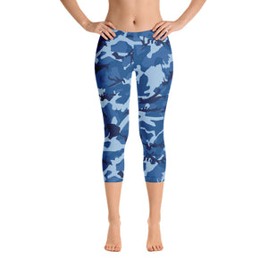 Blue Camouflage Capri Leggings