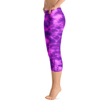 Load image into Gallery viewer, Purple Violet Tie Dye Capri Leggings
