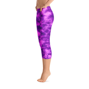 Purple Violet Tie Dye Capri Leggings