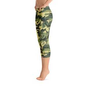 Green Camouflage Capri Leggings