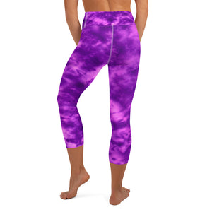 Purple Violet Tie Dye Yoga Capri Leggings