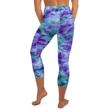 Load image into Gallery viewer, Aqua &amp; Iris Tie Dye Yoga Capri Leggings