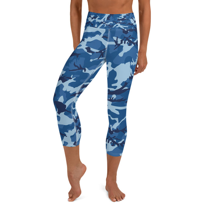 Blue Camouflage Yoga Capri Leggings