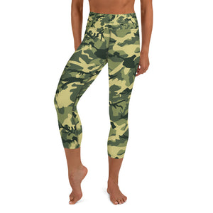 Green Camouflage Yoga Capri Leggings