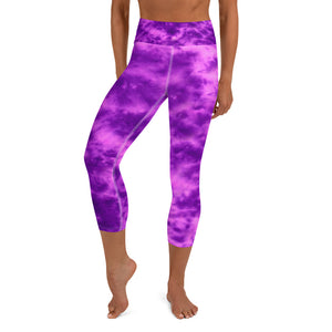 Purple Violet Tie Dye Yoga Capri Leggings