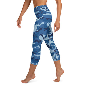 Blue Camouflage Yoga Capri Leggings