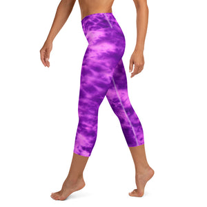 Purple Violet Tie Dye Yoga Capri Leggings