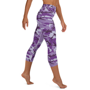 Purple Camouflage Yoga Capri Leggings