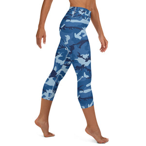 Blue Camouflage Yoga Capri Leggings